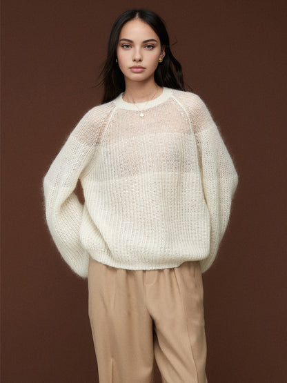 Wool-Blend Semi-Sheer Shift Knit Top