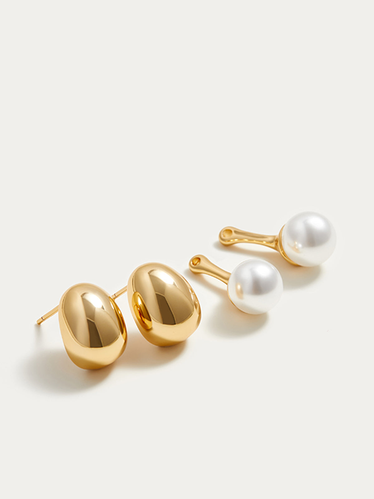 Detachable-Peal Golden Bean Stud Earrings