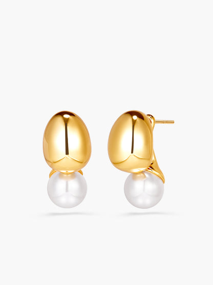 Detachable-Peal Golden Bean Stud Earrings