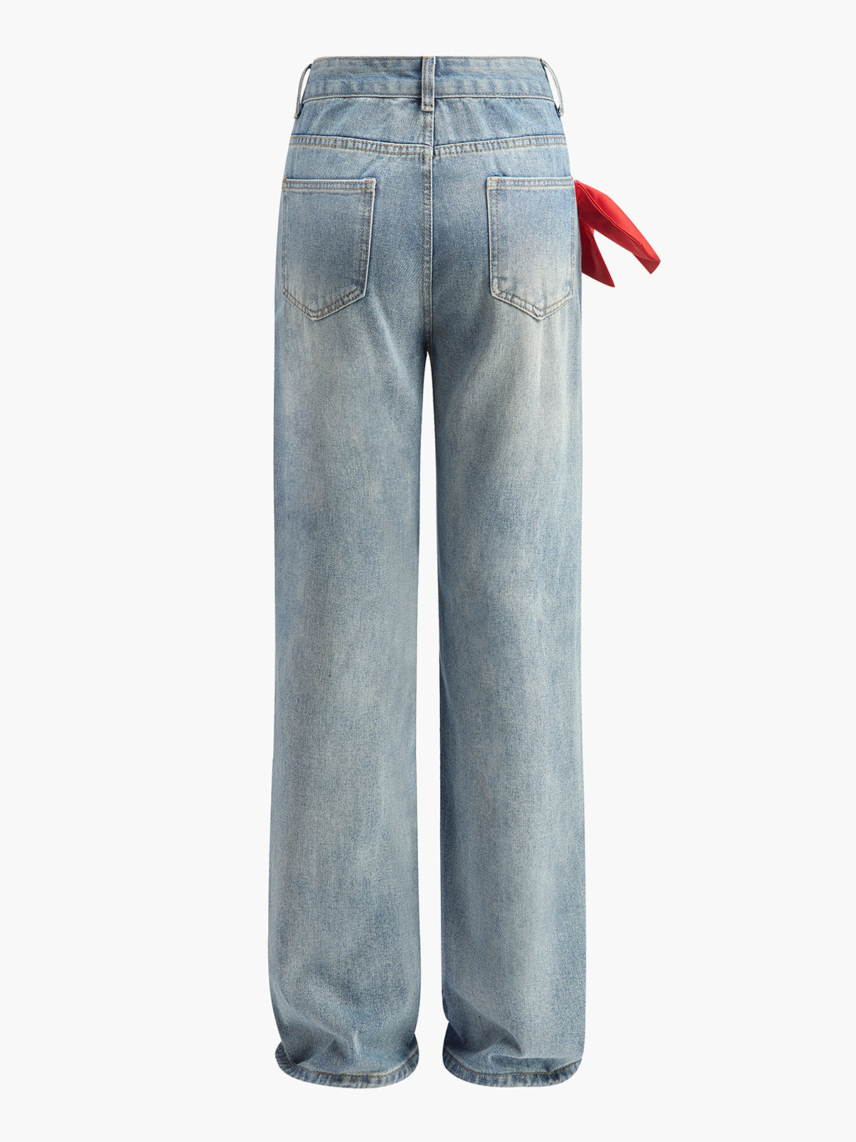 Mid-Waist Bow-Decor Denim Jeans