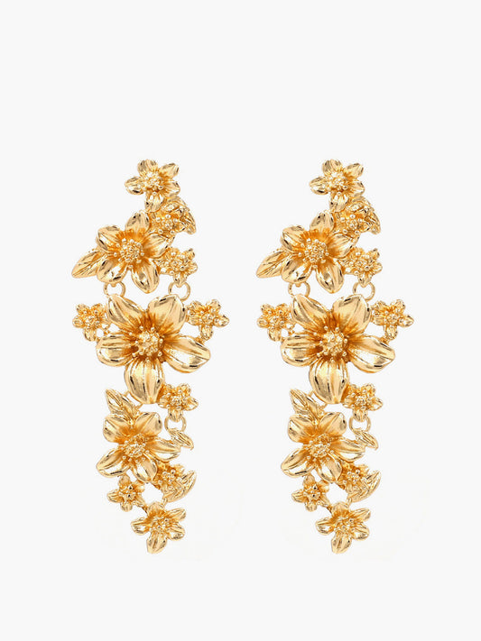 Golden Floral Stud Drop Earrings