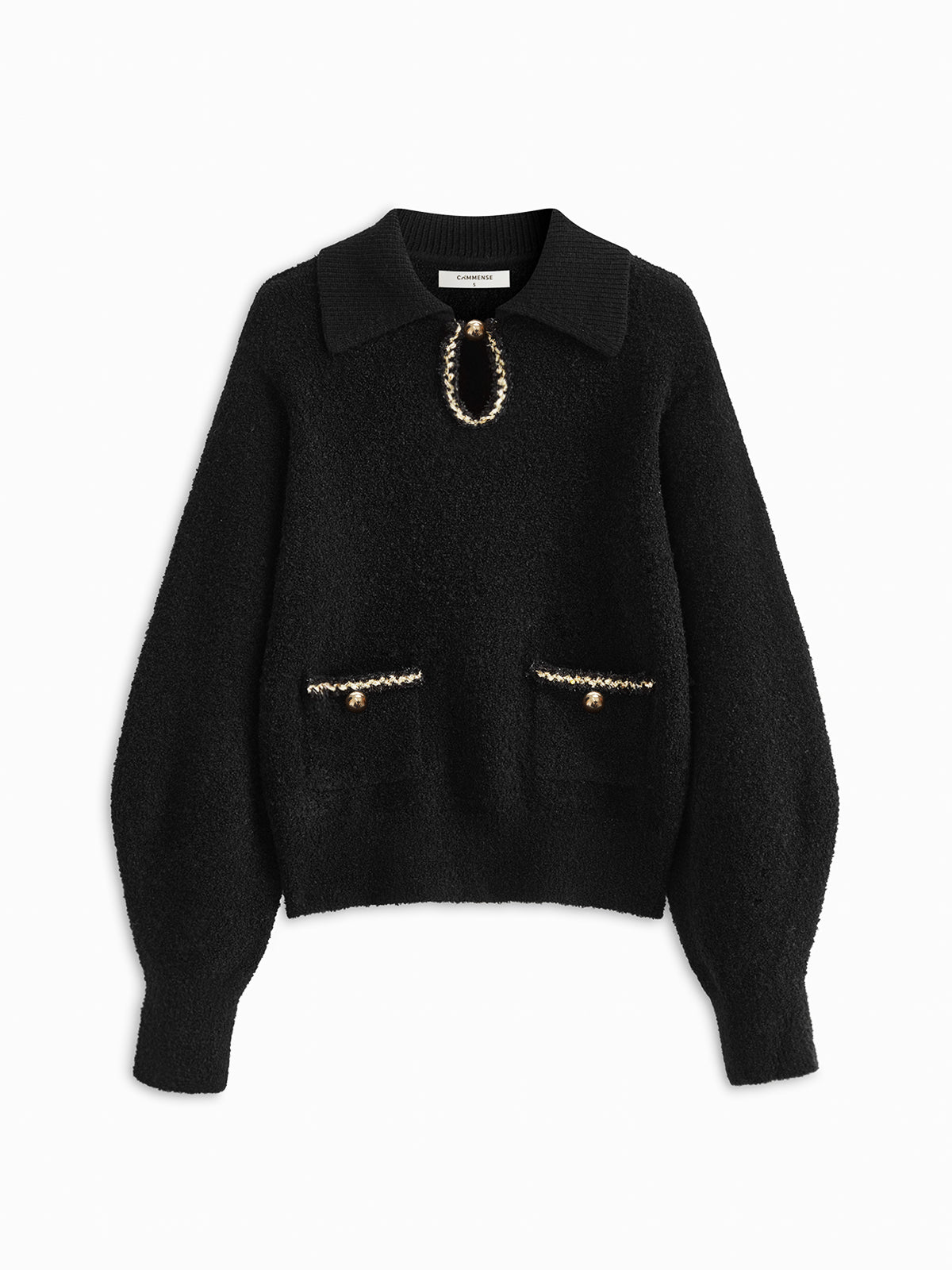 Elegant Contrast Binding Keyhole Neckline Polo Sweater