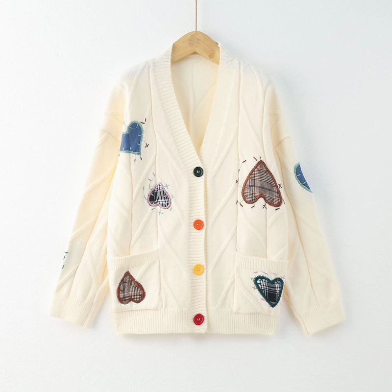 Heart Embroidered Knitted Cardigan