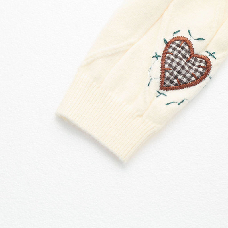 Heart Embroidered Knitted Cardigan