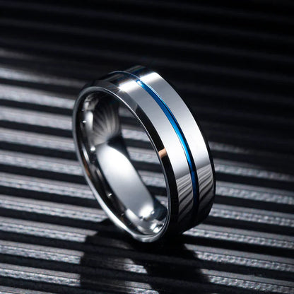 8MM PLATED GROOVED TUNGSTEN RING