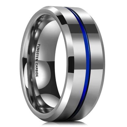 8MM PLATED GROOVED TUNGSTEN RING