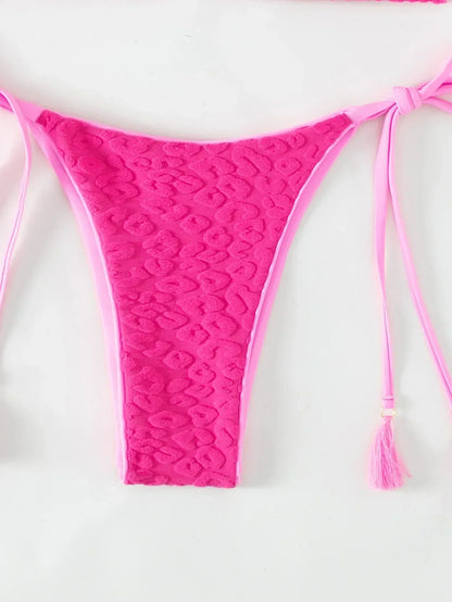 Pink Lace Up Classic Triangle Bikini