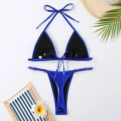 Metallic Triangle Thong Bikini