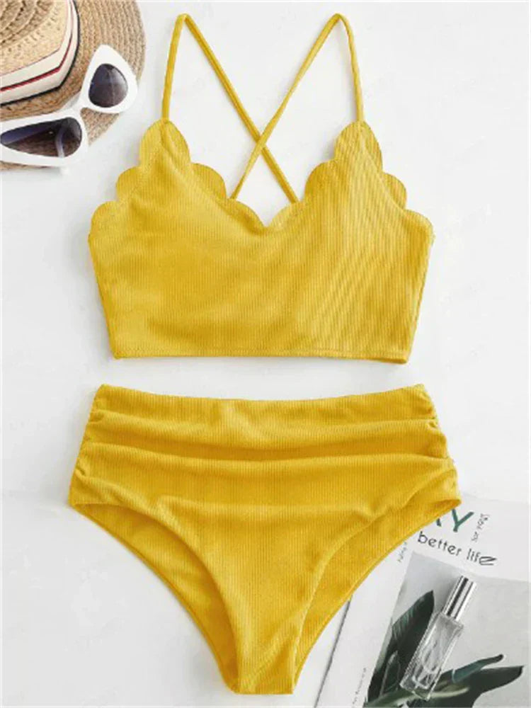 High Waist Scallop Top 2 Piece Swimsuit