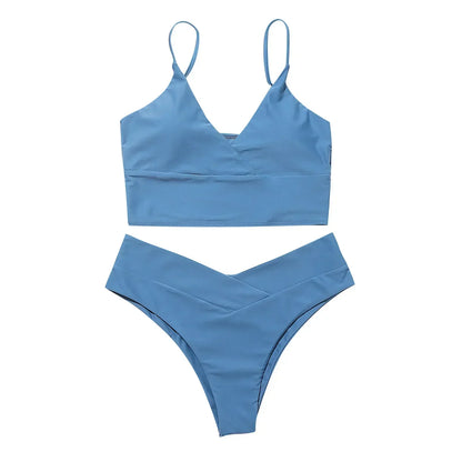 Solid Color Blue 2 Piece Swimsuit