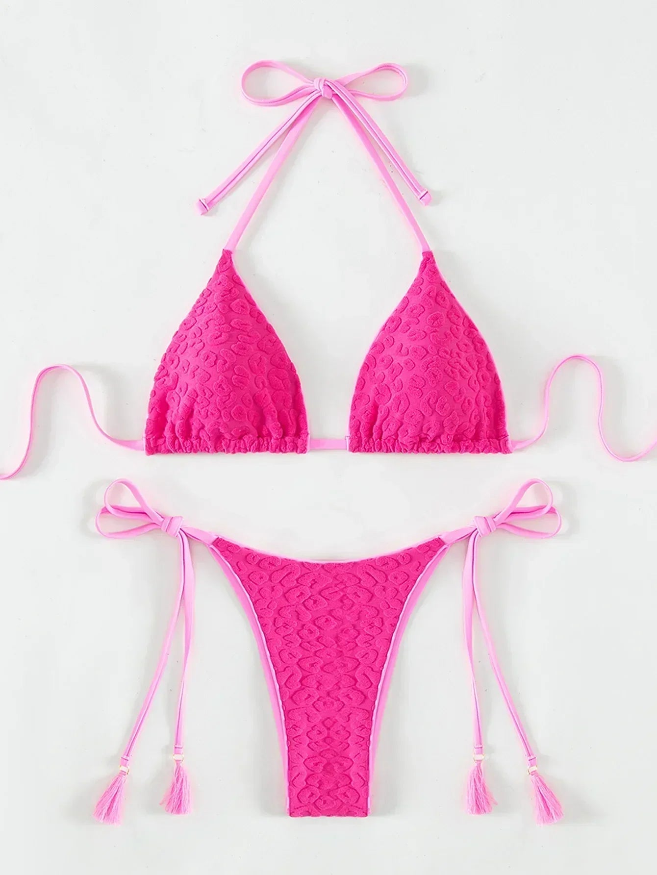 Pink Lace Up Classic Triangle Bikini