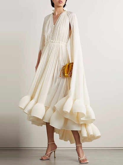 Cape-Back Pleated Gown - Timeless Elegance