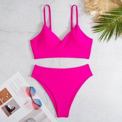 High Waist Solid Color 2 Piece Swimsuit