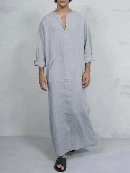 Linen One-Piece Hexagonal Pocket Long Shirt