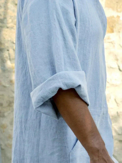 Linen One-Piece Hexagonal Pocket Long Shirt