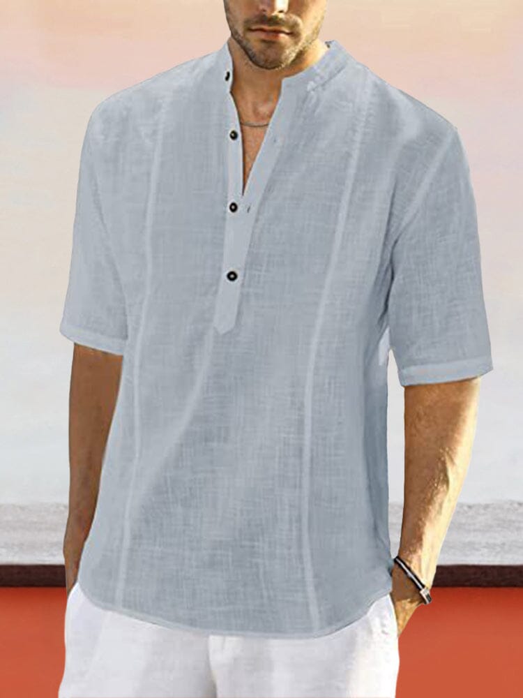 Casual Linen Style Mid-sleeve Shirt