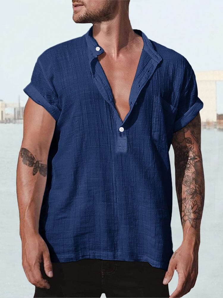 Fashion Cotton Linen Short Sleeve Shirt