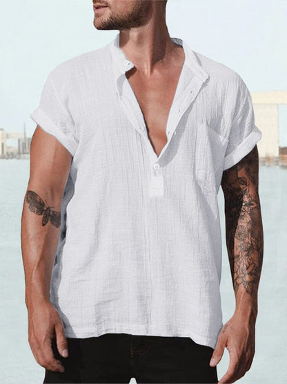 Fashion Cotton Linen Short Sleeve Shirt