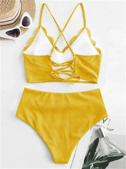 High Waist Scallop Top 2 Piece Swimsuit