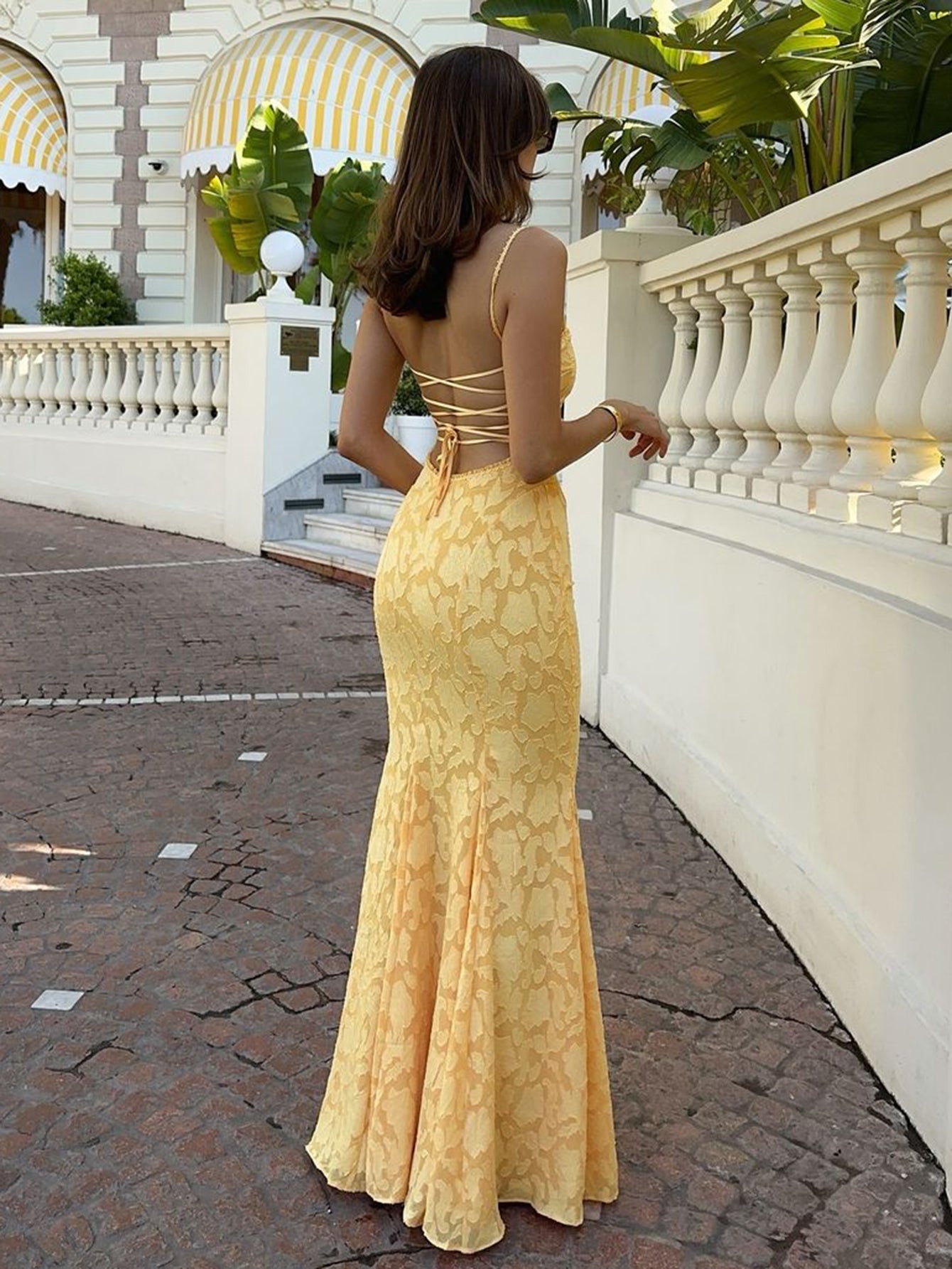 Lace Jacquard Tie-wrap Backless Maxi Dresses