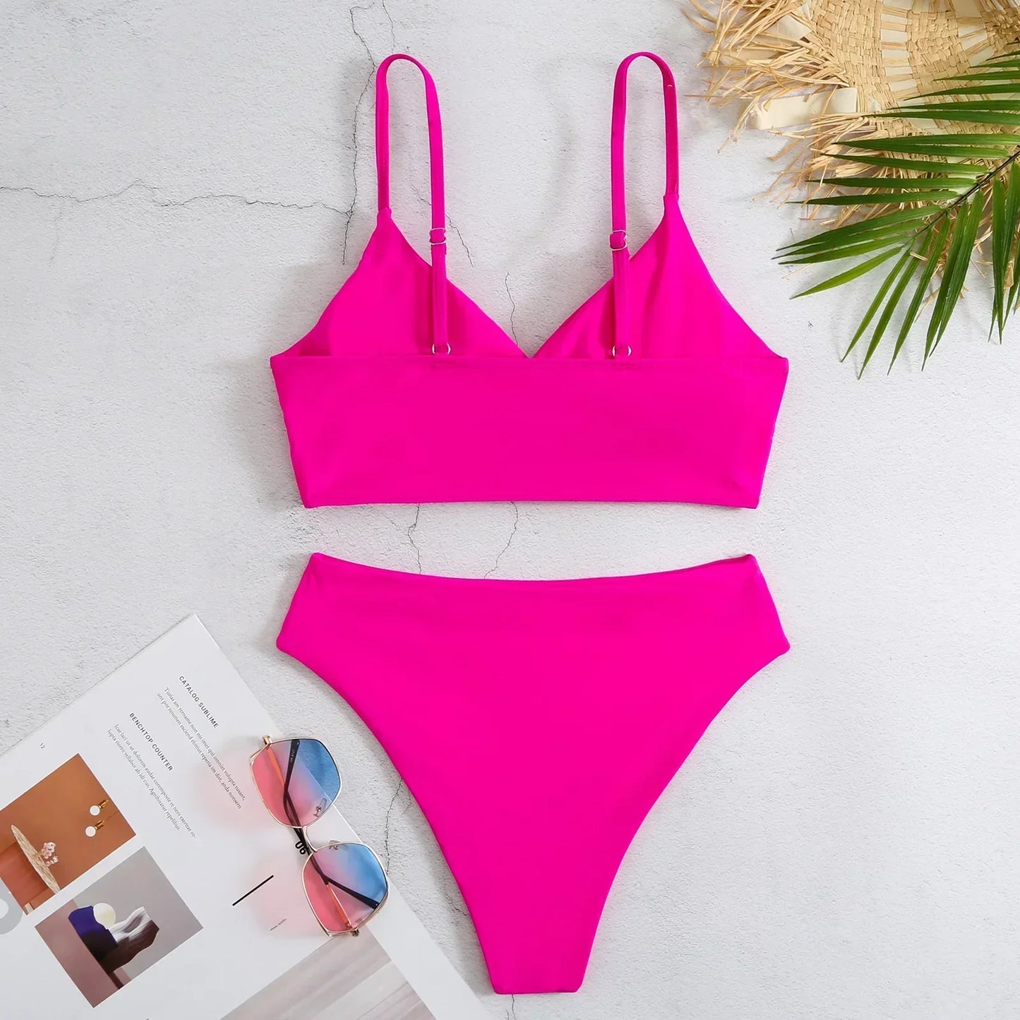 High Waist Solid Color 2 Piece Swimsuit