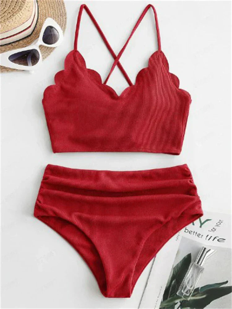 High Waist Scallop Top 2 Piece Swimsuit