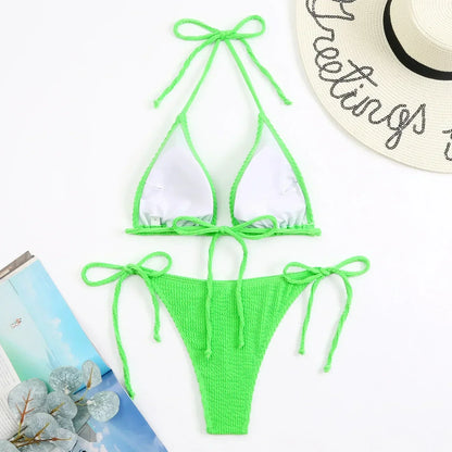 Colorful Triangle Lace Up Bikini Set