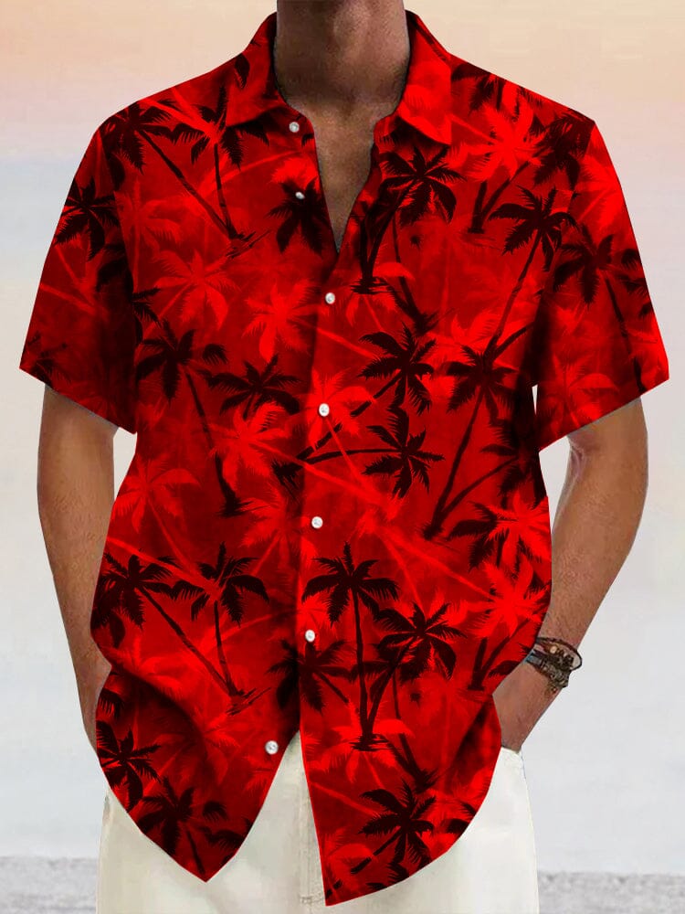 Hawaiian Coconut Tree Graphic Cotton Linen Shirt