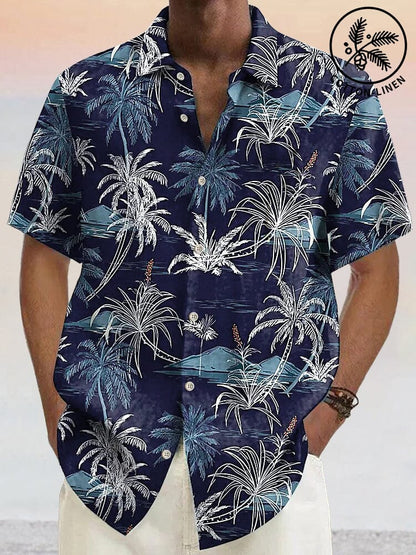 Hawaiian Style Printed Cotton Linen Shirt