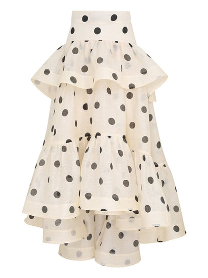 Elegant Polka Dot Ruffle Dress Set(No belt)