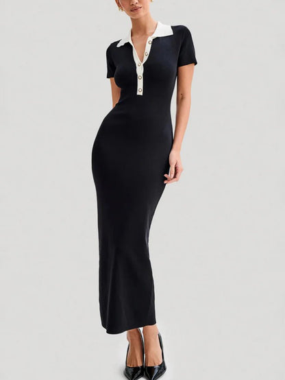 Polo Collar Bodycon Maxi Dress