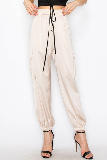 MAVEY SATIN CARGO PANTS