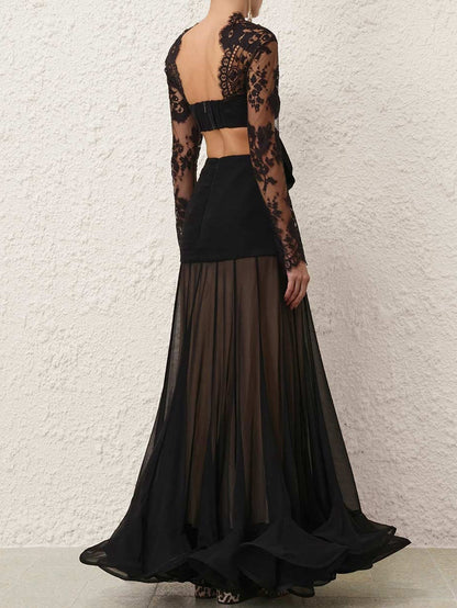 Elegant Lace Cutout Gown