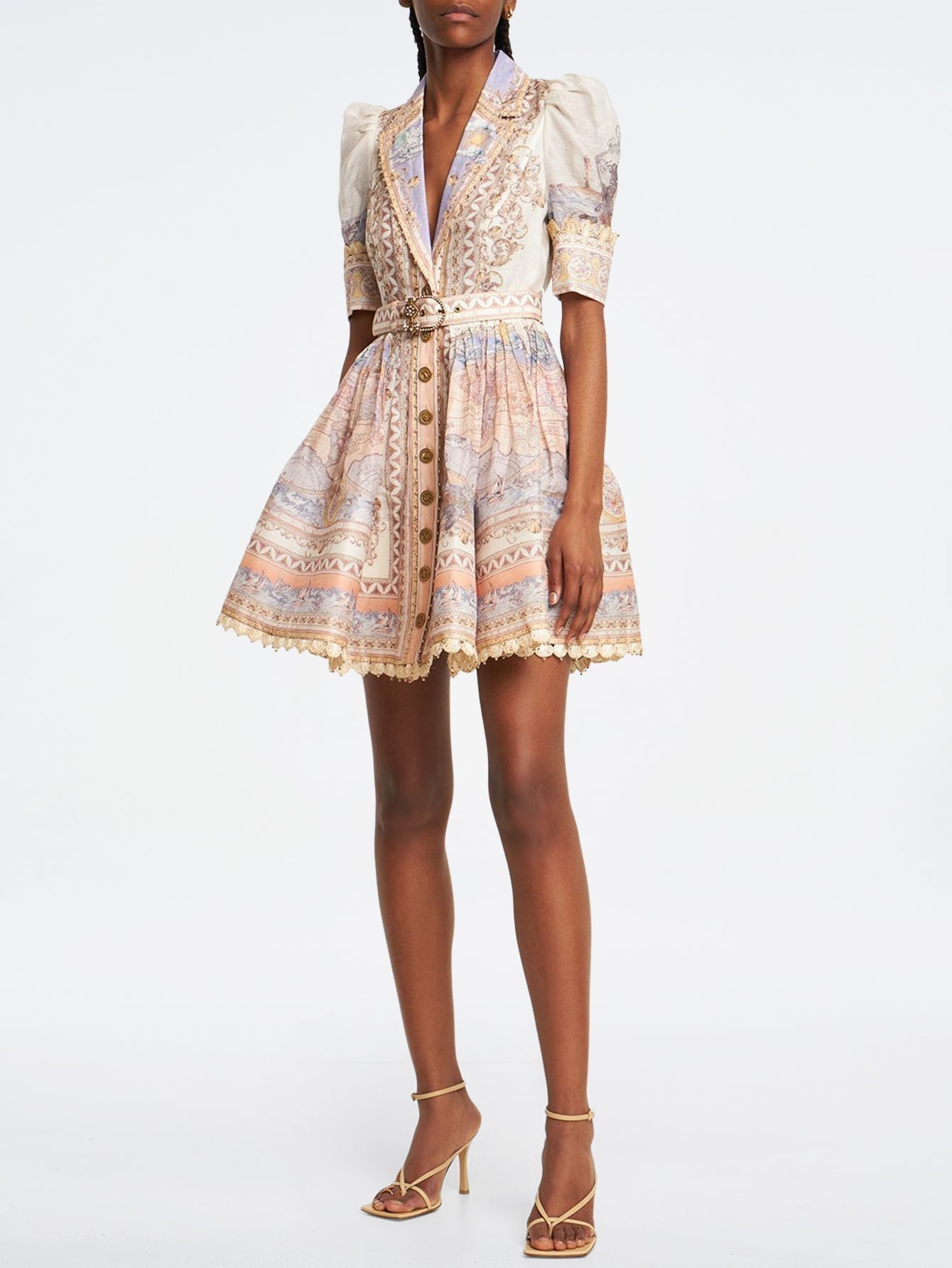 Stylish Print Linen Mini Shirt Dress