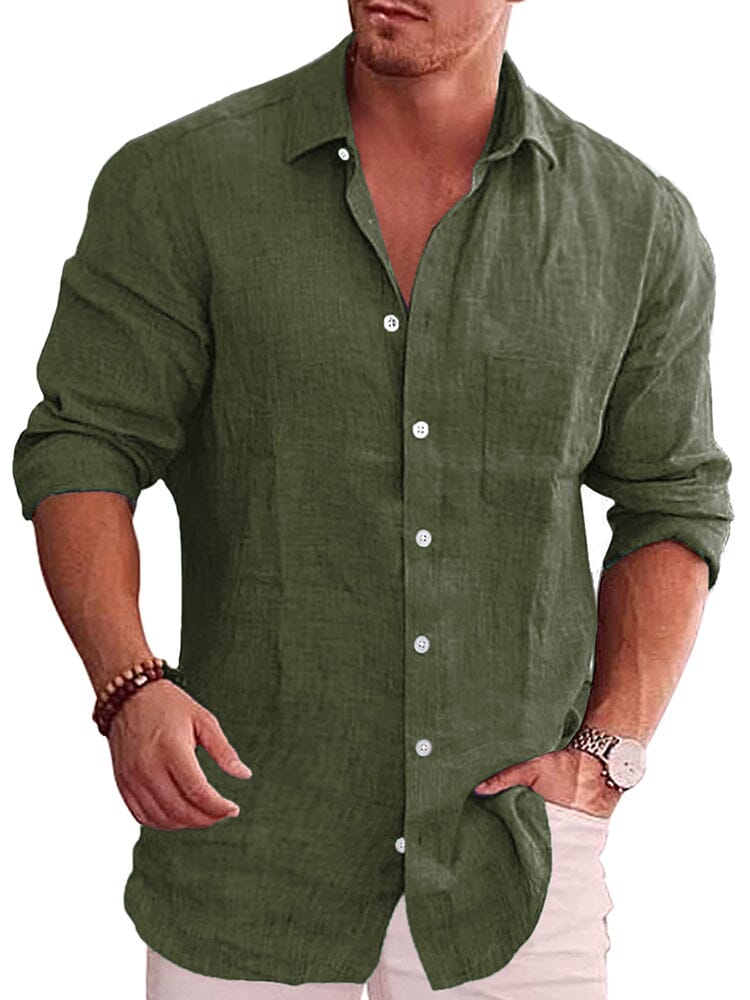 Classic Casual Button Down Cotton Linen Shirt (Us Only)