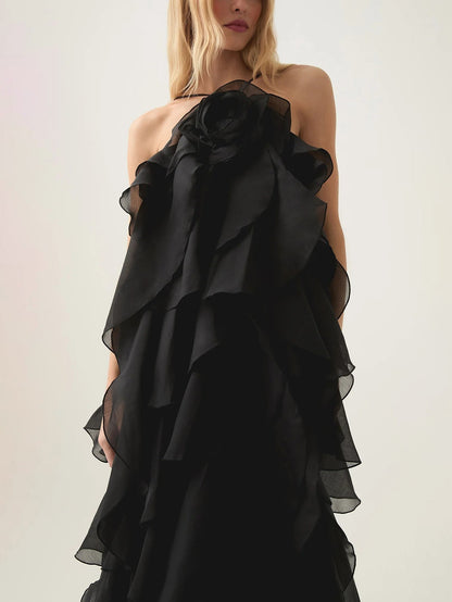 Delicate and Elegant Ruffled Evening Gown