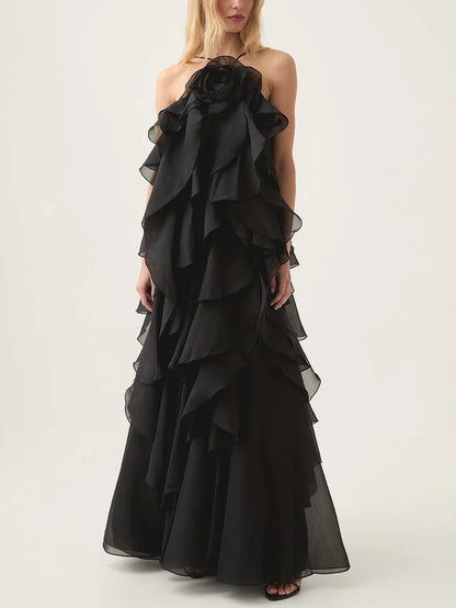 Delicate and Elegant Ruffled Evening Gown