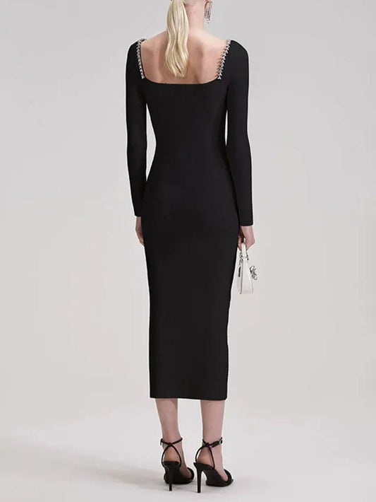 Knit Midi Dress with Crystal Detailing