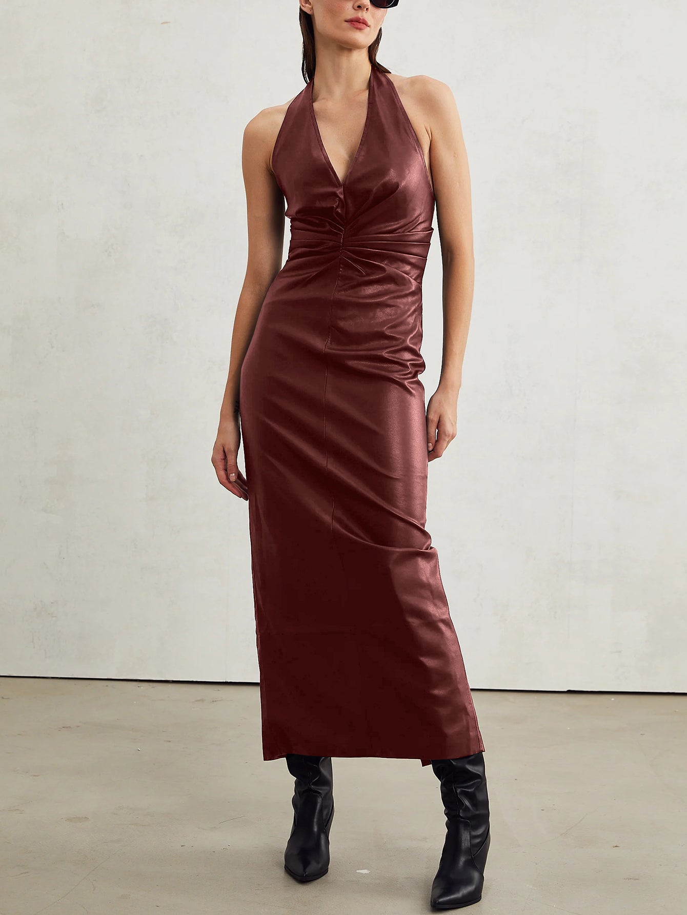 Sleek Halter Neck Maxi Dress