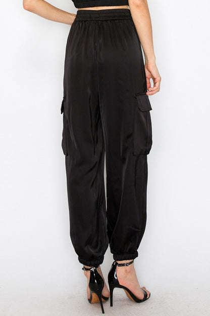 MAVEY SATIN CARGO PANTS