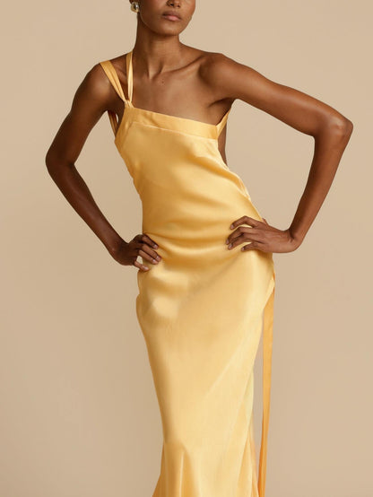 Satin Backless Tie Elegant Long Dress