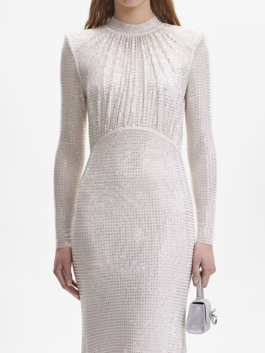 Long Sleeve Fishtail Dress with Diamonds