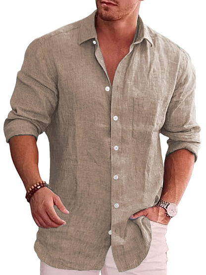 Classic Casual Button Down Cotton Linen Shirt (Us Only)