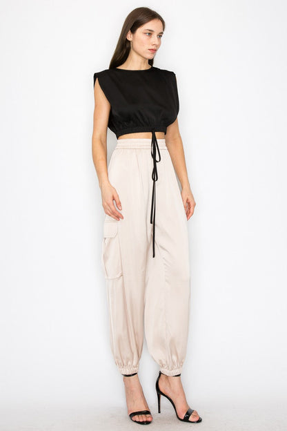 MAVEY SATIN CARGO PANTS