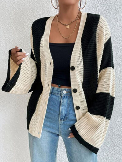 CAROLINE STRIPED BUTTON UP CARDI