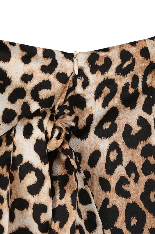 SATIN LEOPARD TIE SKIRT