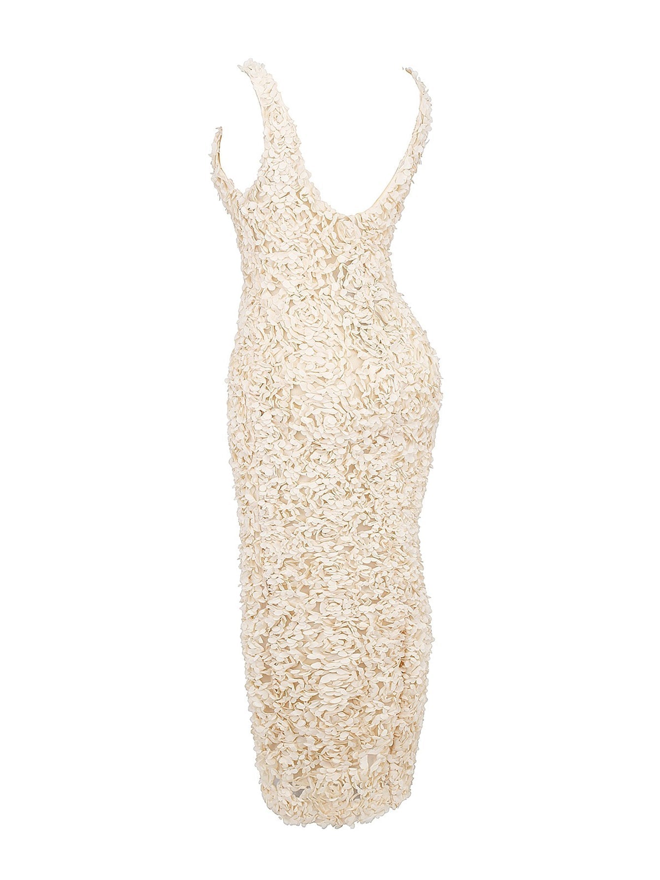 Creme Applique V Neck Sleeveless Maxi Dress