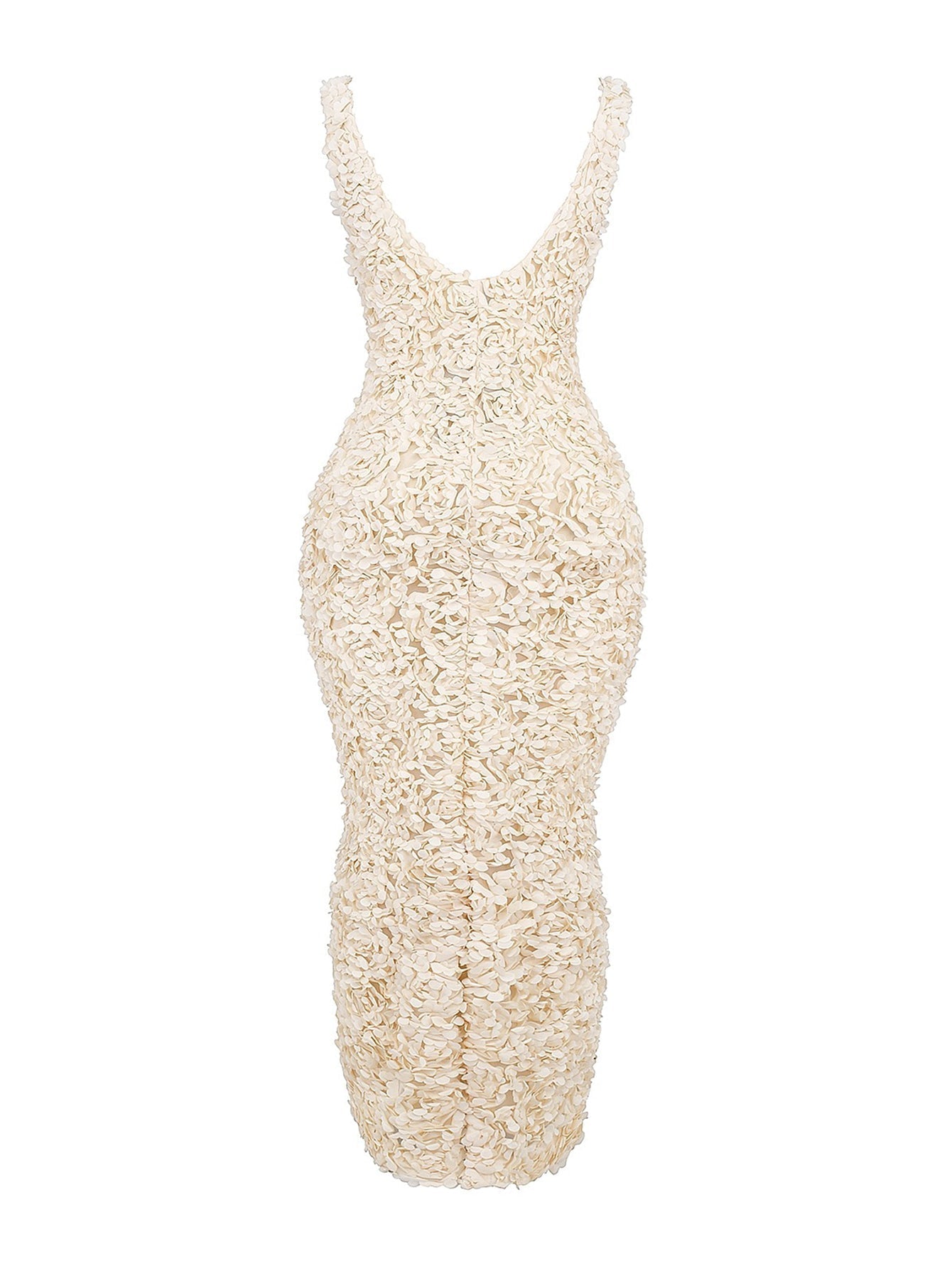 Creme Applique V Neck Sleeveless Maxi Dress