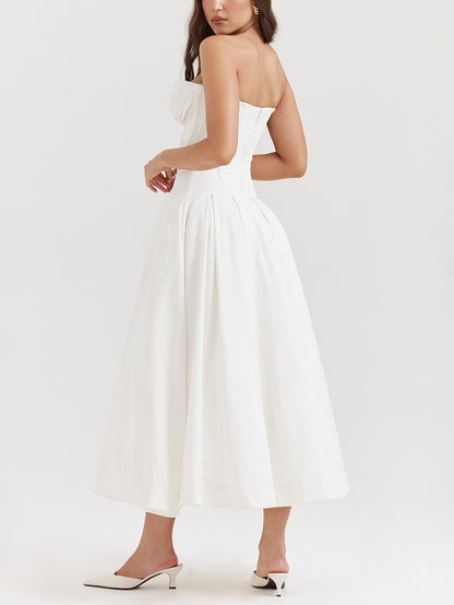 Solid Strapless Sleeveless Midi Dress