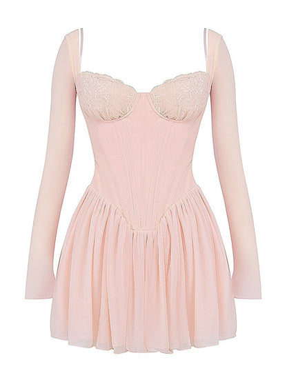 Elegant Mesh Corset Frill Mini A Line Dress